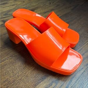 Vibrant Orange Women's Block Heel Sandals